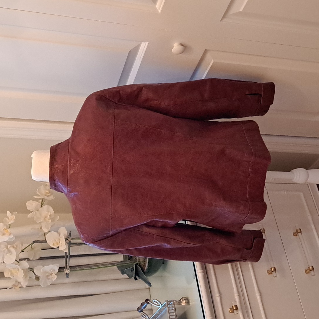 Lafayette 148 Womens Textured Saddle Brown Leather Jacket Zip/Snaps/Lined S-12 — image 3 of 8